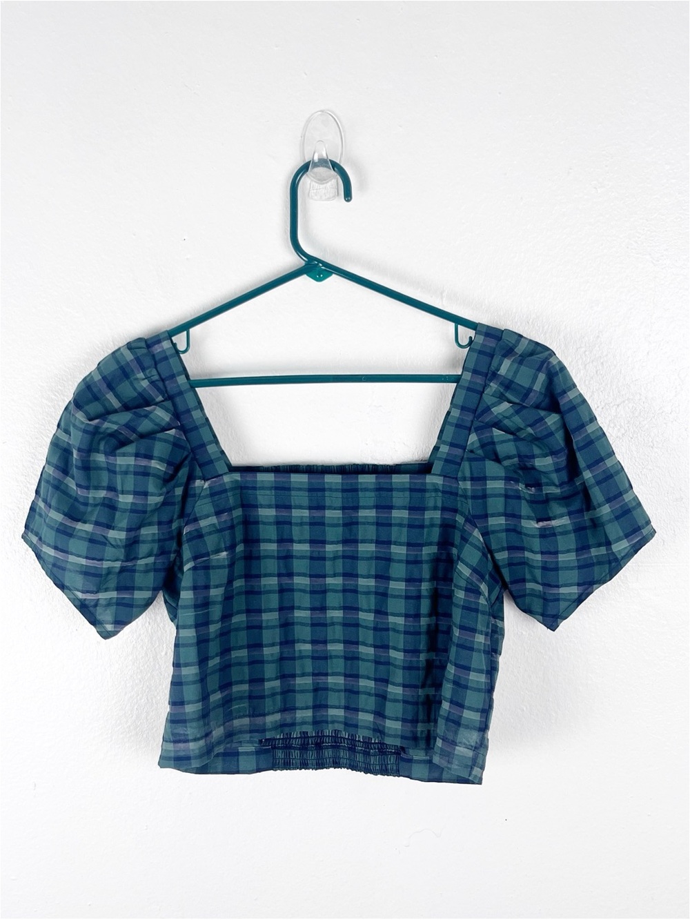 MADEWELL Hopewell Plaid Puff Sleeve Smocked Back Crop Top XS Preppy Academia